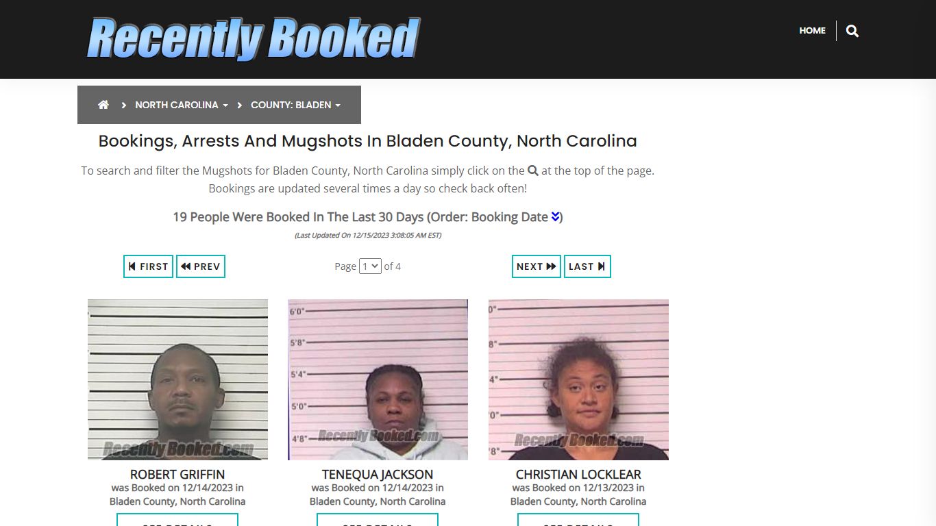 Bookings, Arrests and Mugshots in Bladen County, North Carolina